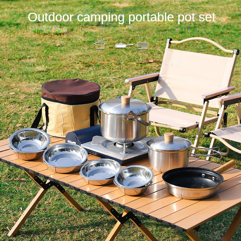 12pcs Outdoor Cookware Portable Set Camping Stainless Steel Kitchenware