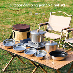 12pcs Outdoor Cookware Portable Set Camping Stainless Steel Kitchenware