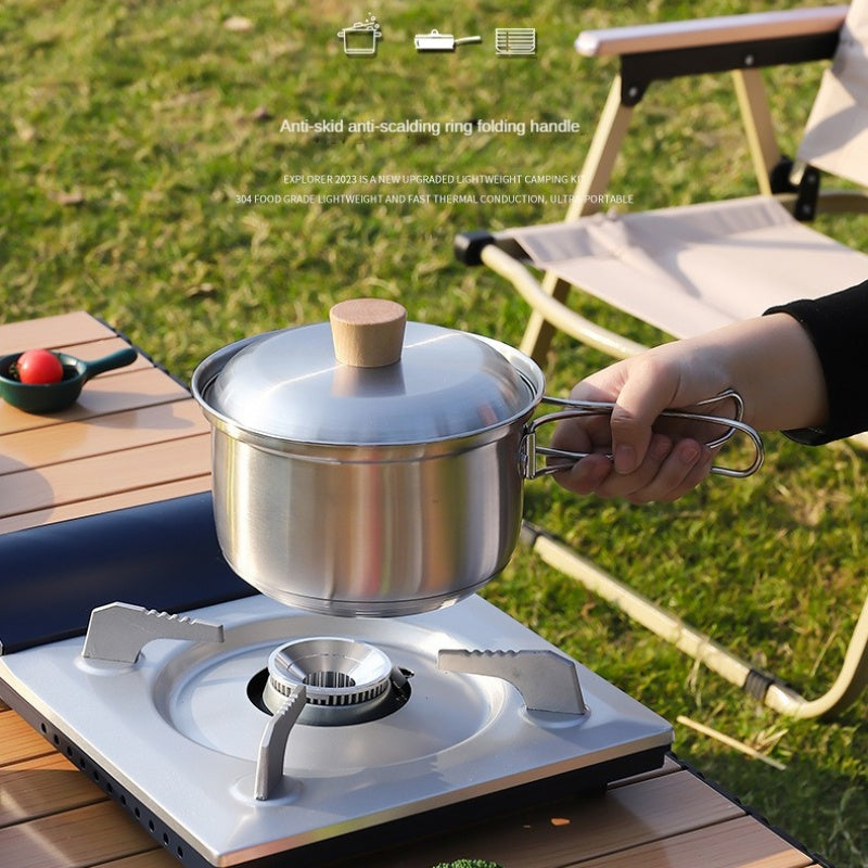 12pcs Outdoor Cookware Portable Set Camping Stainless Steel Kitchenware