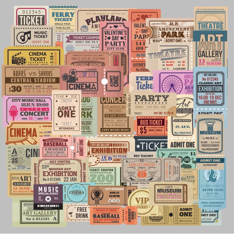 50pcs Retro Entrance Ticket Sticker DIY Washi Scrapbooking Stickers
