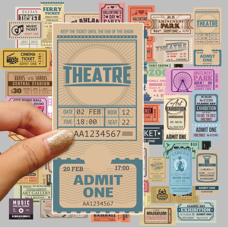 50pcs Retro Entrance Ticket Sticker DIY Washi Scrapbooking Stickers