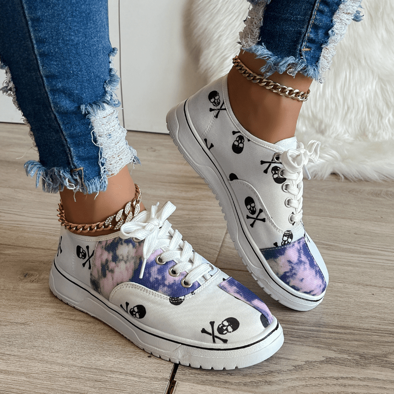 Women's Skull Pattern Sneakers Lace Up Outdoor Shoes Lightweight
