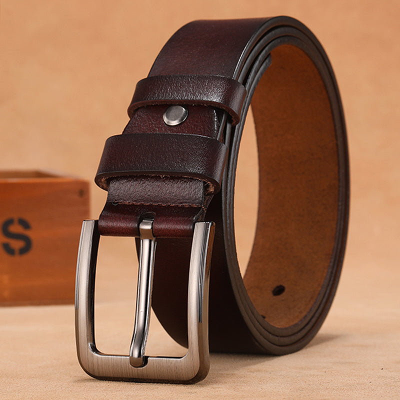 Men's Leather Buckle Belts Large Pin Minimalist Waist