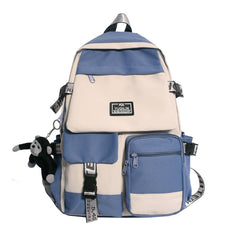 Colorblock Zipper Backpack Preppy School Bag Chain Decor Daypack