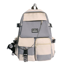 Colorblock Zipper Backpack Preppy School Bag Chain Decor Daypack