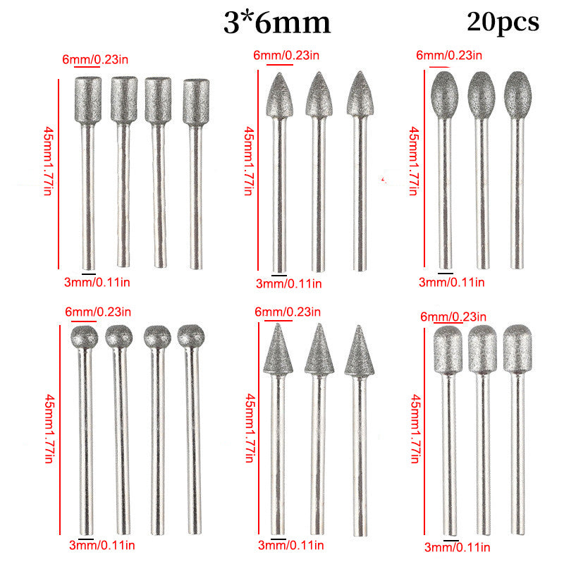 20pcs Diamond Grinding Heads Mini Bit for Rotary Drill Tool Burrs Grinding