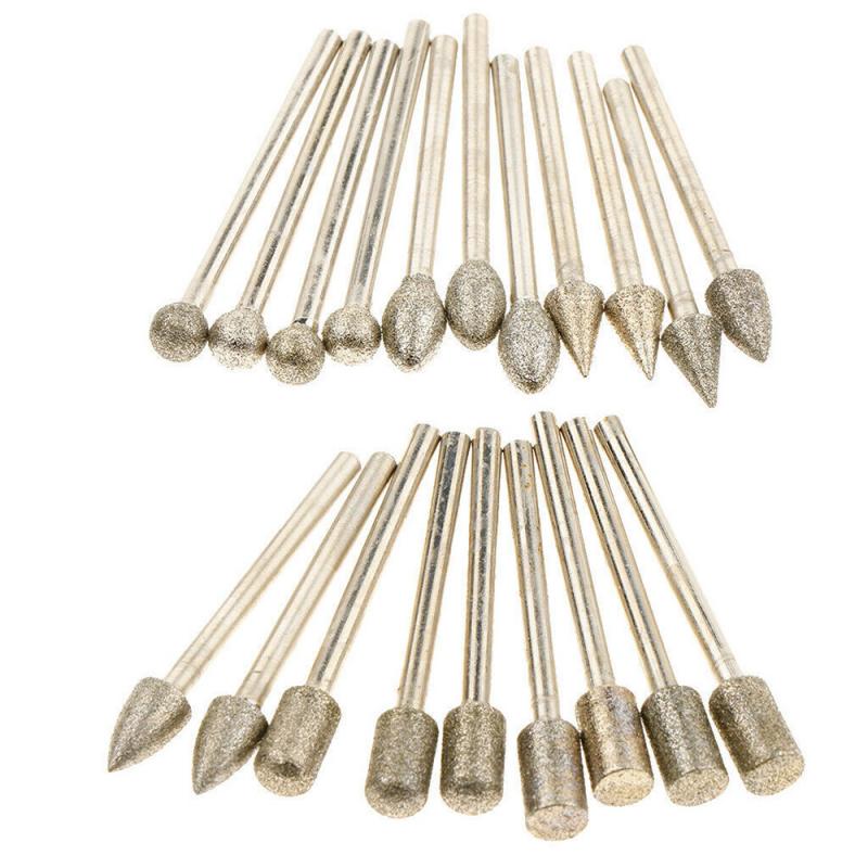 20pcs Diamond Grinding Heads Mini Bit for Rotary Drill Tool Burrs Grinding