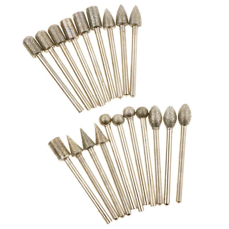 20pcs Diamond Grinding Heads Mini Bit for Rotary Drill Tool Burrs Grinding
