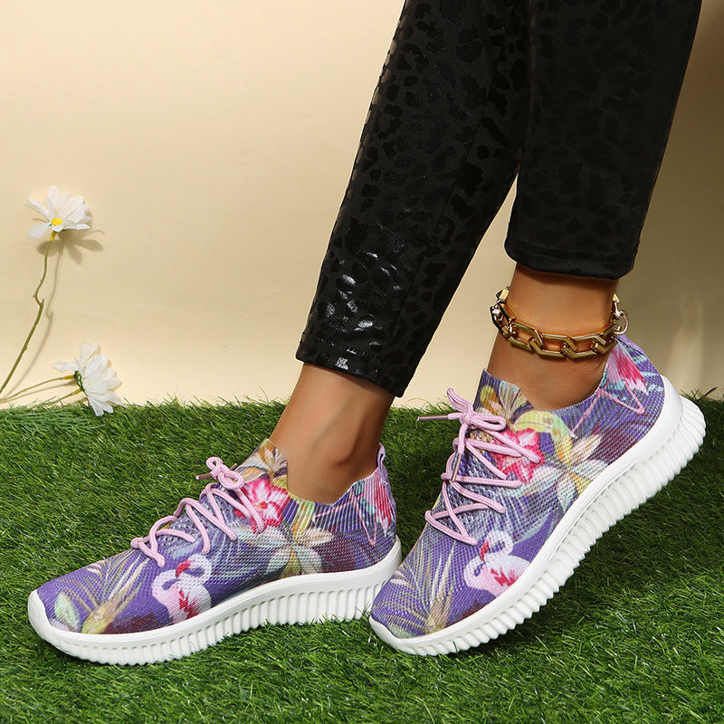 Women's Knit Platform Sneakers Flamingo Low Top Trainers