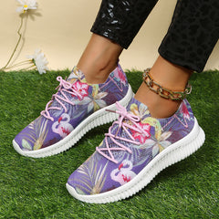Women's Knit Platform Sneakers Flamingo Low Top Trainers