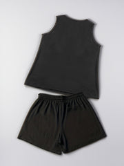  Pumpkin & Letter Print Tank Top & Shorts Lounge Set