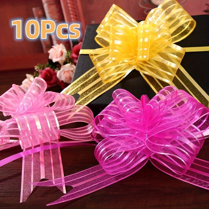 10pcs Colored Gift Bows with Hand-pulled Flowers for Wedding & Holiday