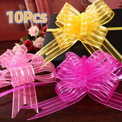 10pcs Colored Gift Bows with Hand-pulled Flowers for Wedding & Holiday