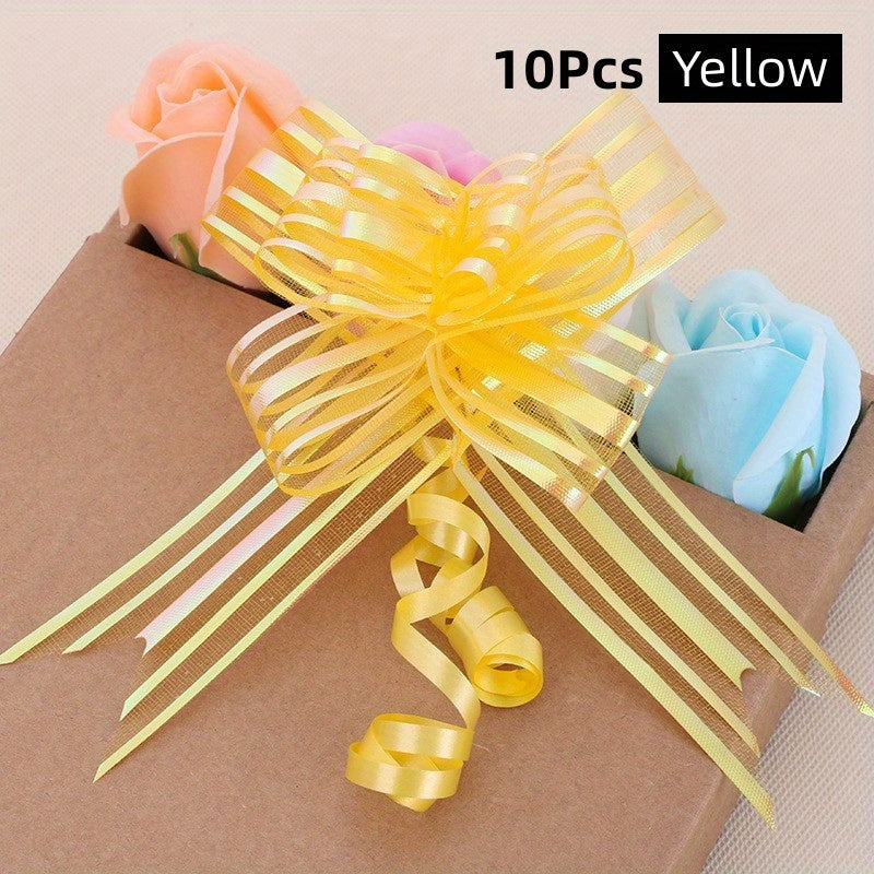 10pcs Colored Gift Bows with Hand-pulled Flowers for Wedding & Holiday