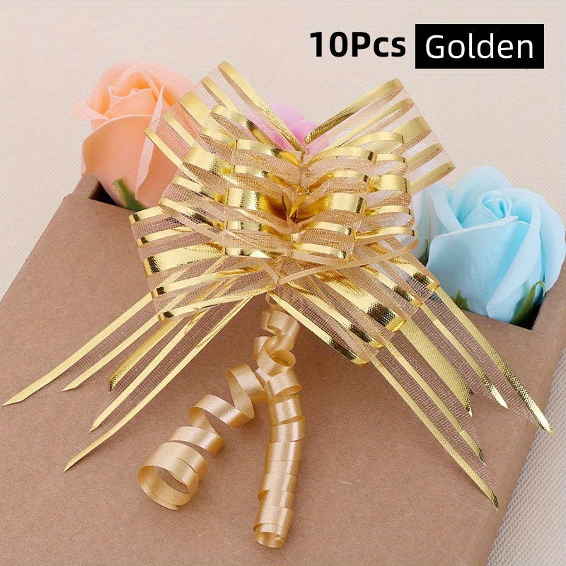 10pcs Colored Gift Bows with Hand-pulled Flowers for Wedding & Holiday