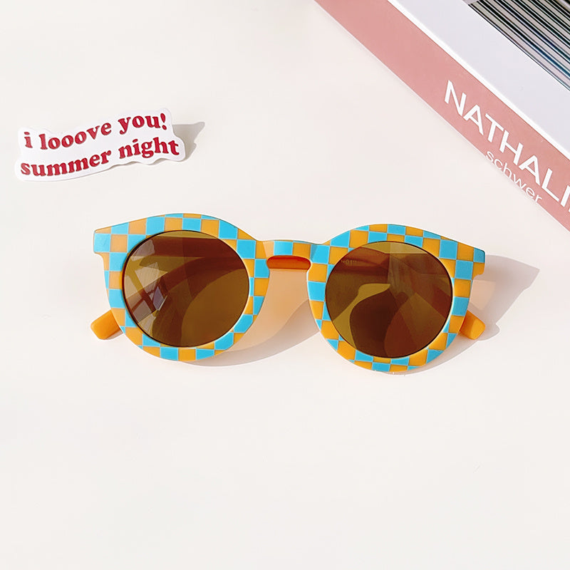 Girl's Checker Panel Round Sunglasses UV 400