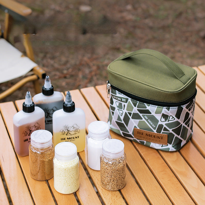 7pc Seasoning Bottle Set w/ Storage Bag Outdoor Camping BBQ Picnic Handbag