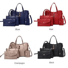 4 Pc Crocodile Embossed Bag Set Shoulder & Handbag & Wallet & Card Case