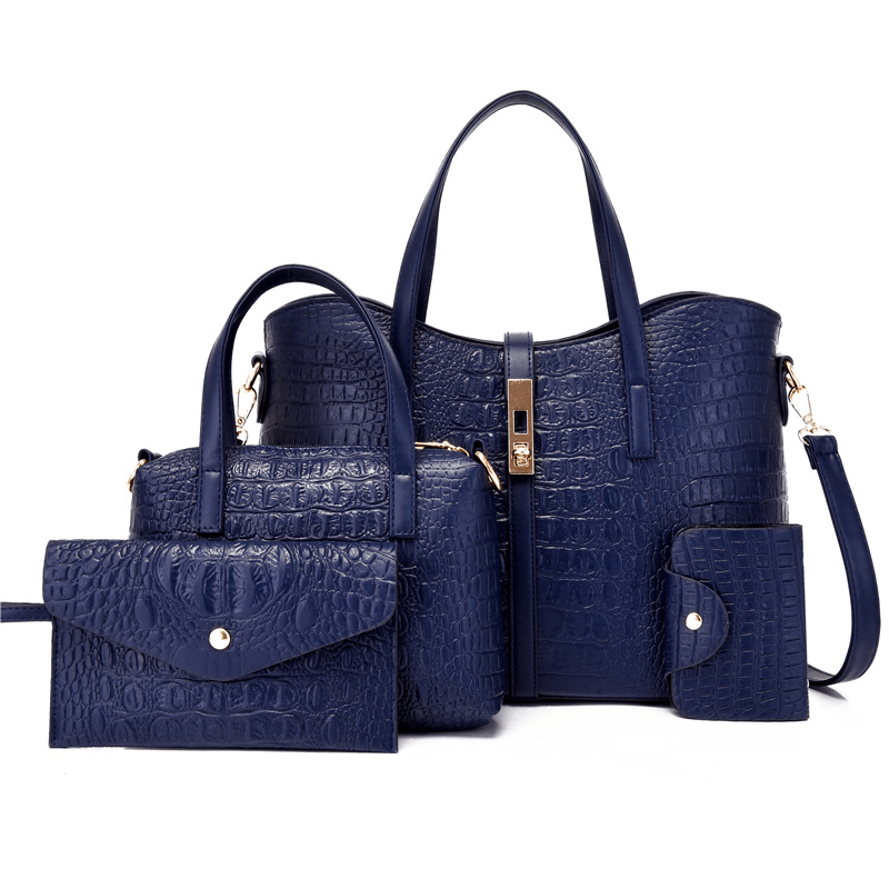 4 Pc Crocodile Embossed Bag Set Shoulder & Handbag & Wallet & Card Case