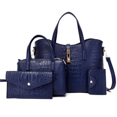 4 Pc Crocodile Embossed Bag Set Shoulder & Handbag & Wallet & Card Case