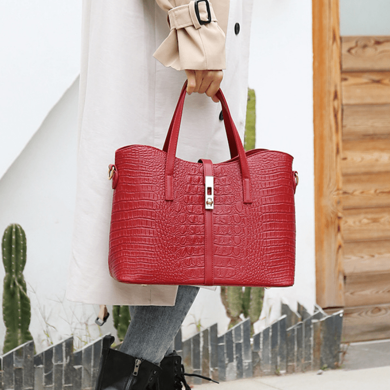 4 Pc Crocodile Embossed Bag Set Shoulder & Handbag & Wallet & Card Case
