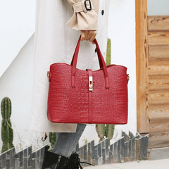 4 Pc Crocodile Embossed Bag Set Shoulder & Handbag & Wallet & Card Case
