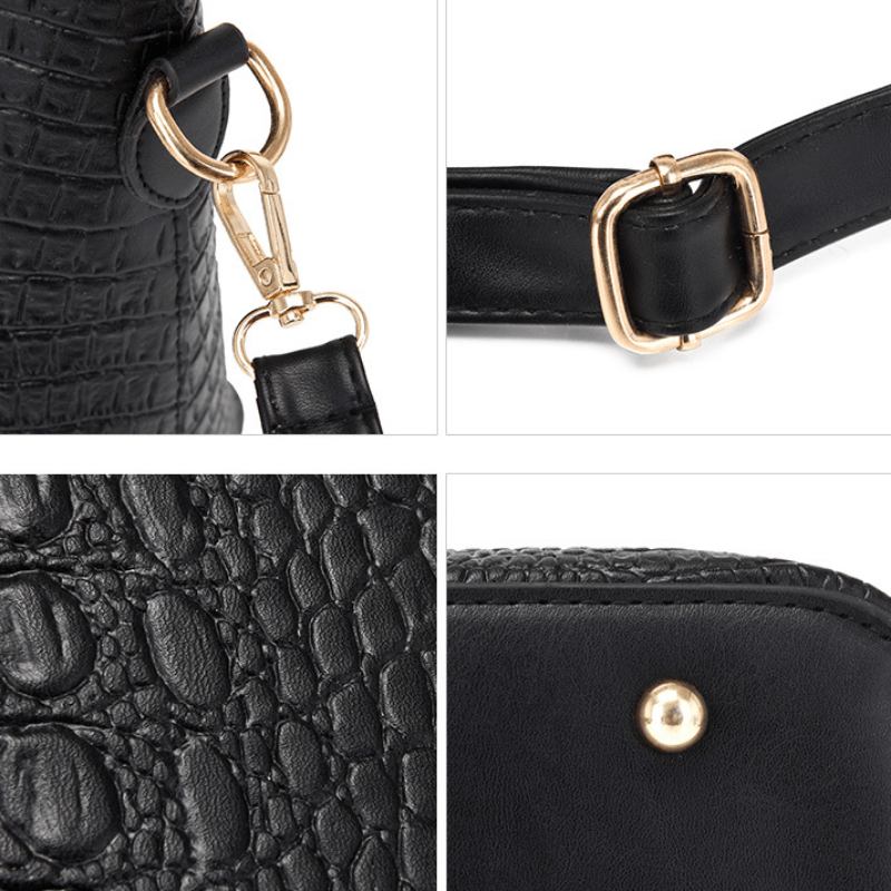 4 Pc Crocodile Embossed Bag Set Shoulder & Handbag & Wallet & Card Case