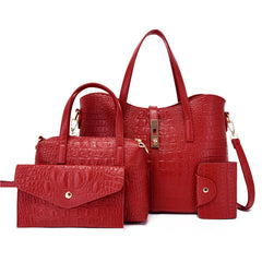 4 Pc Crocodile Embossed Bag Set Shoulder & Handbag & Wallet & Card Case