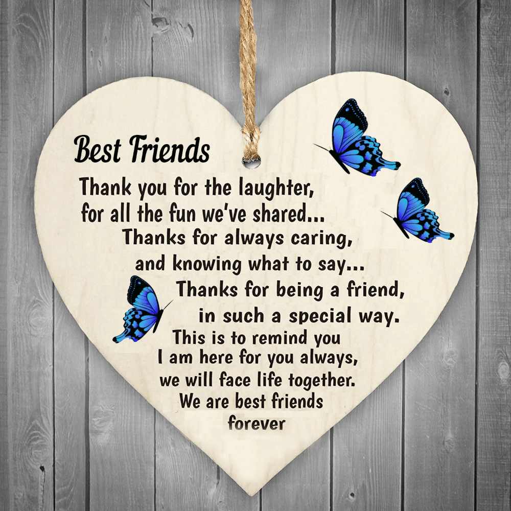 Friends Forever Wooden Heart Friendship Love Gift Thank You Ornament