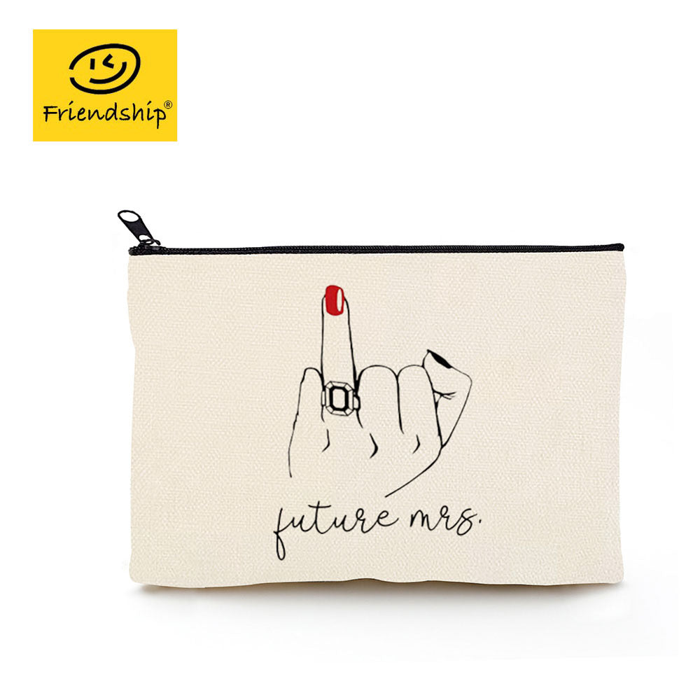 Finger Pattern Makeup Kit Waterproof Words Print Cosmetic Bag
