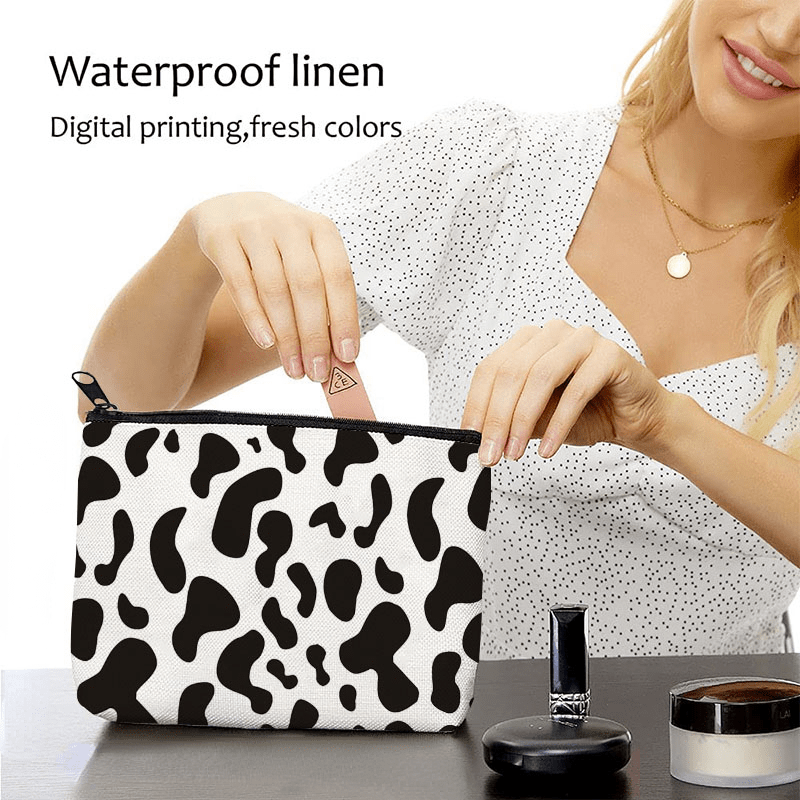 Cow Grain Printed Cosmetic Bag Travel Makeup Storage Toiletry Bag Holiday Gift