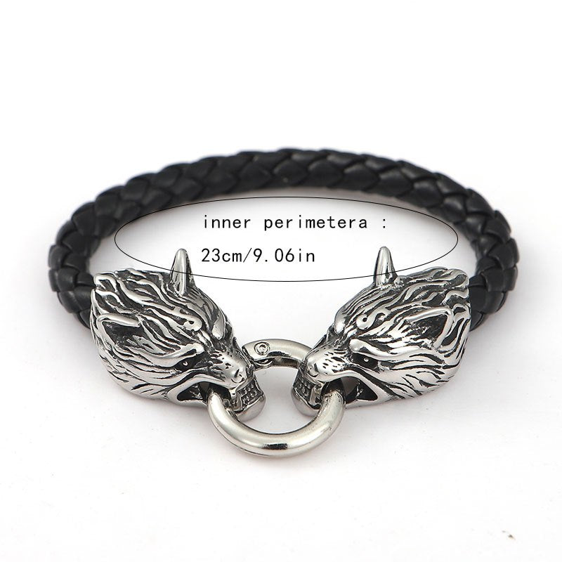 Viking Wolf Head Leather Bracelet Hip Hop Vintage Jewelry