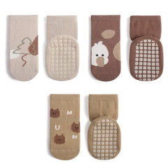 3 Pairs Cartoon Pattern Knitted Non-Slip Floor Socks for Baby Boys
