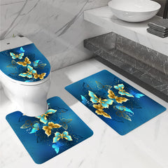 4pcs Golden Butterfly Shower Curtain Set 72 x 72 Inch