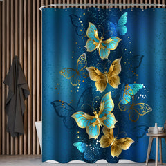 4pcs Golden Butterfly Shower Curtain Set 72 x 72 Inch
