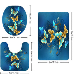 4pcs Golden Butterfly Shower Curtain Set 72 x 72 Inch