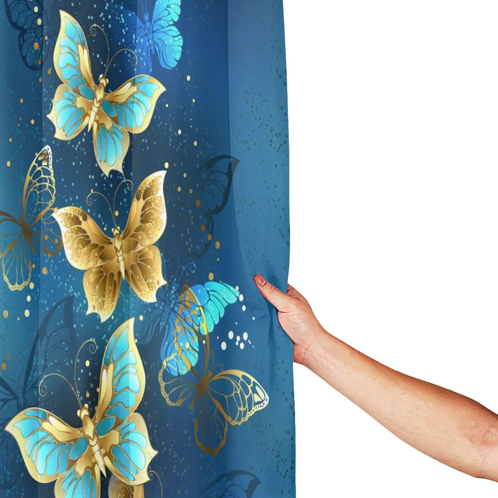 4pcs Golden Butterfly Shower Curtain Set 72 x 72 Inch
