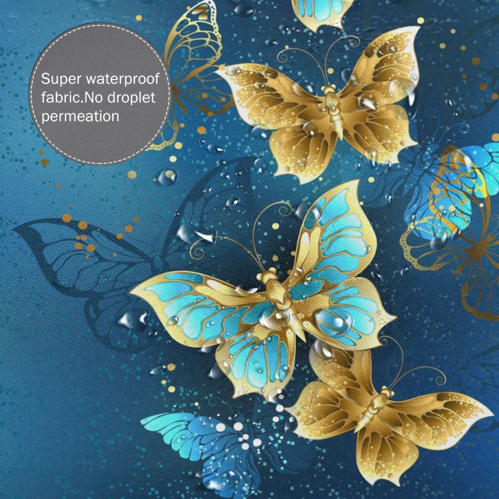 4pcs Golden Butterfly Shower Curtain Set 72 x 72 Inch