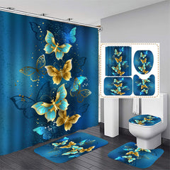 4pcs Golden Butterfly Shower Curtain Set 72 x 72 Inch