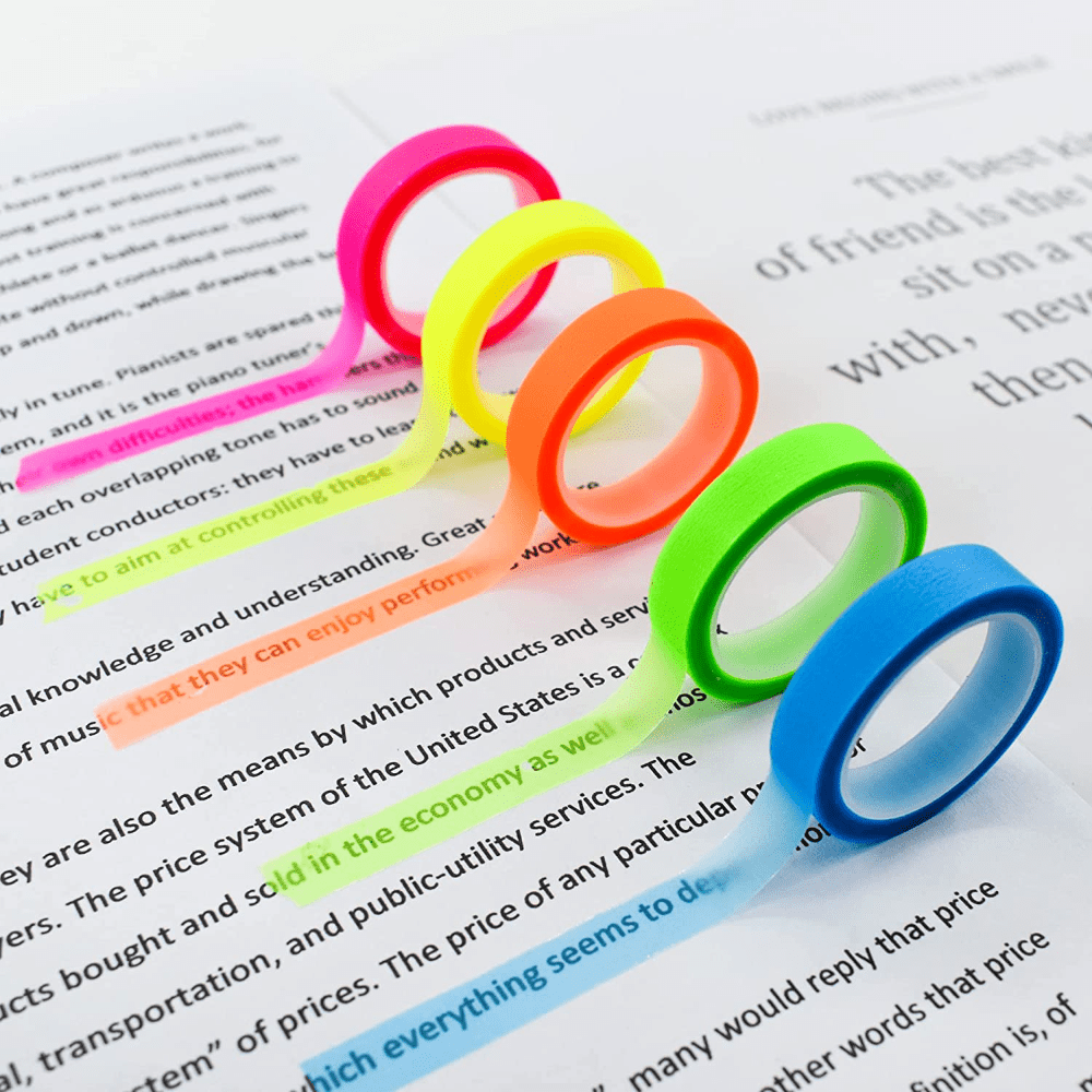 5 Roll 5 Colors Stickers Transparent Fluorescent Index Tabs Flags Sticky Note