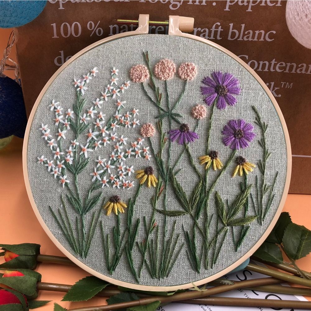 DIY Embroidery Kit Flower Pattern Needlework Set