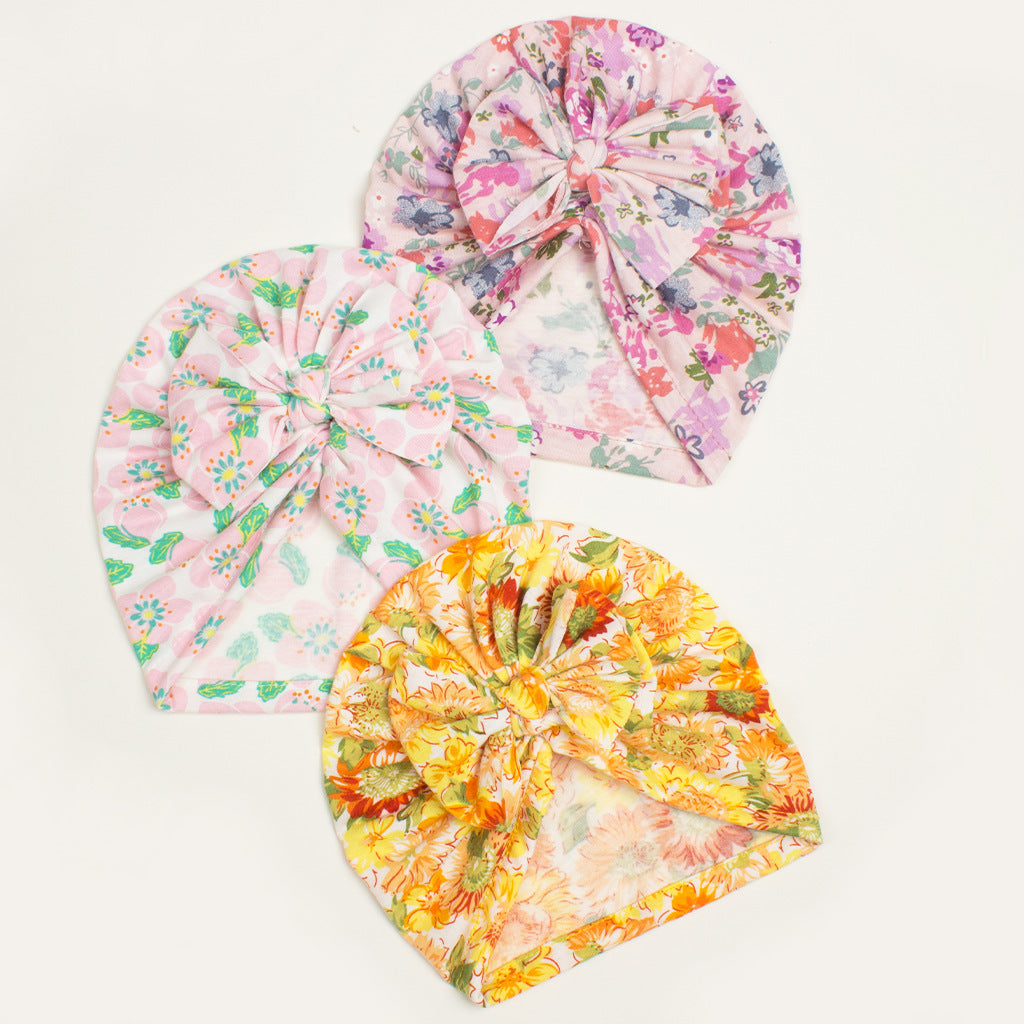 Children's Knitted Bow Hat with Creative Print
