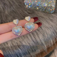 Sweet Love Heart Cat Eye Stone Earrings