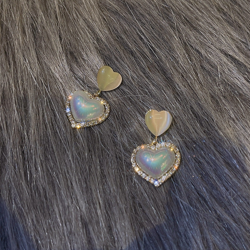 Sweet Love Heart Cat Eye Stone Earrings