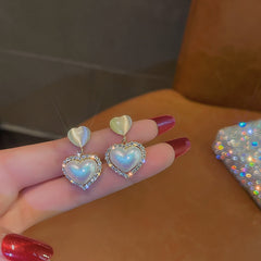 Sweet Love Heart Cat Eye Stone Earrings