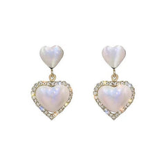 Sweet Love Heart Cat Eye Stone Earrings