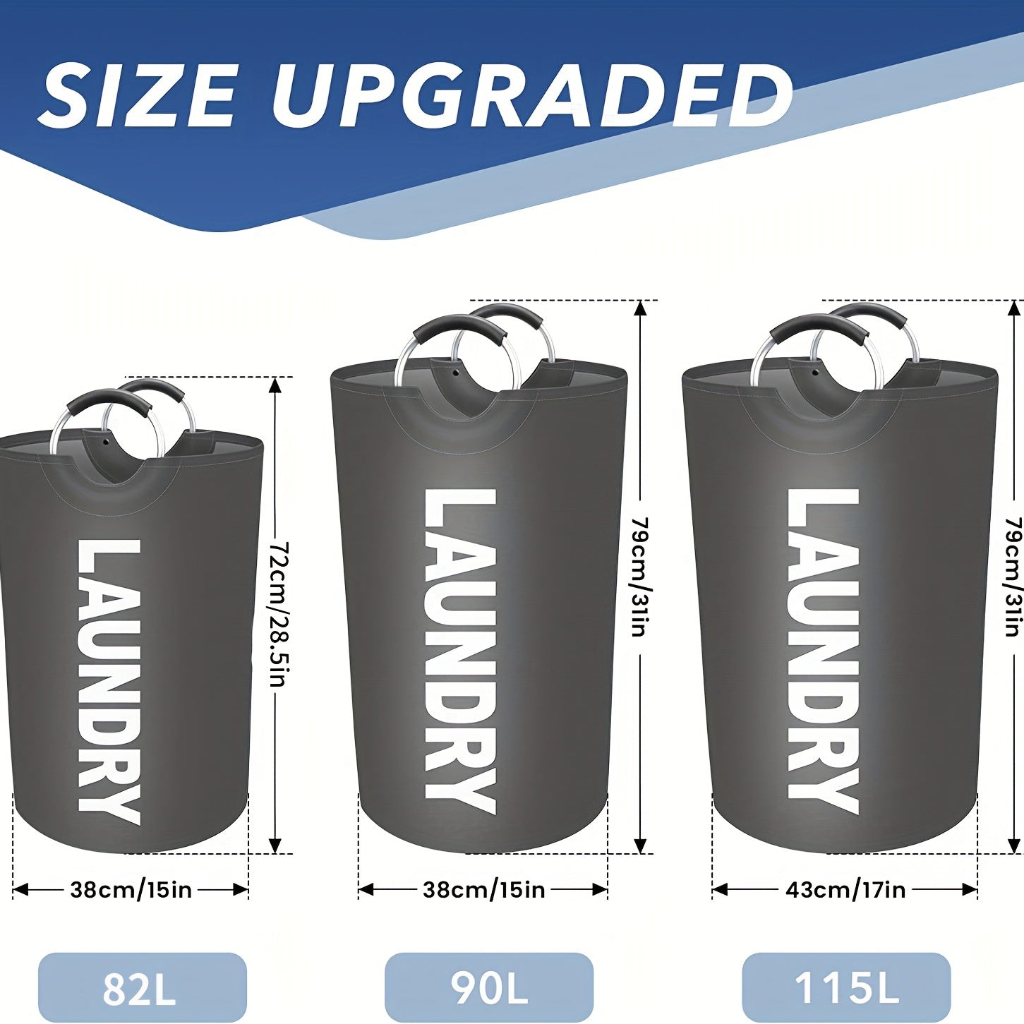 82L Laundry Basket Waterproof Laundry Hamper with Padded Handles