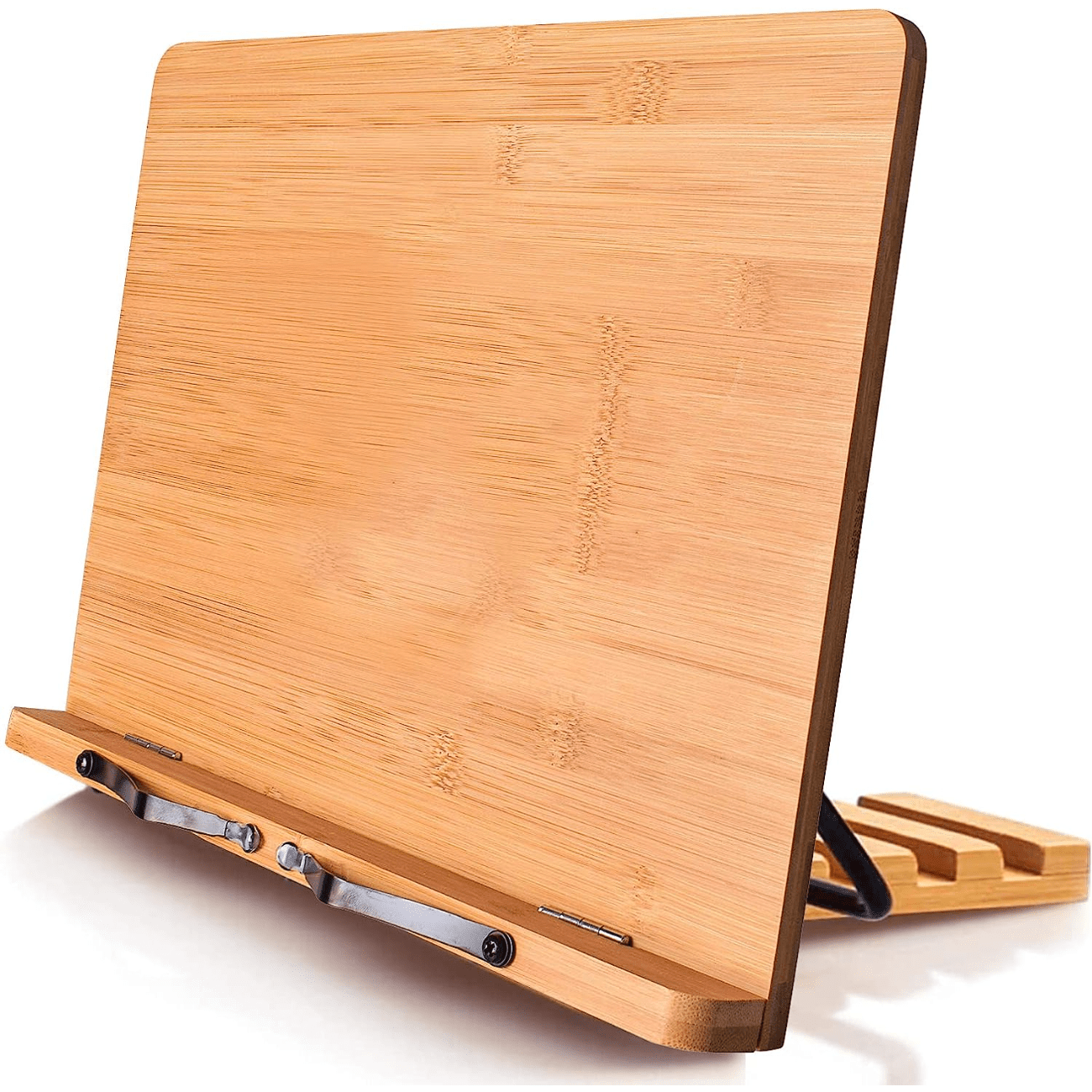 Adjustable Bamboo Book Stand with Page Paper Clips