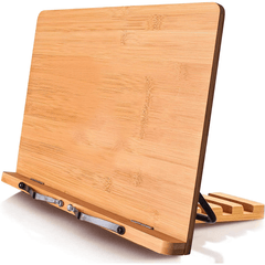Adjustable Bamboo Book Stand with Page Paper Clips
