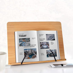 Adjustable Bamboo Book Stand with Page Paper Clips